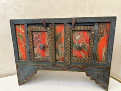 Rare Antique Hand-Painted Wooden Cabinet Cupboard Chest – Folk Art Rustic Decor