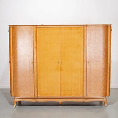 Antique European Art Deco Blonde Wood Wardrobe Armoire Cabinet 1940s, Sold AS-IS