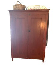 Antique Cupboard Cabinet old red wash milk paint 1800s 2 door ORIGINAL.