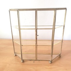 Vintage Brass Glass Feature Display Case,Curios Tabletop Cabinet 8.5″ Tall