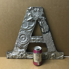 Decorative Salvaged Tin Ceiling 16″ Patchwork Shabby Silver Letter A Old 224-26B