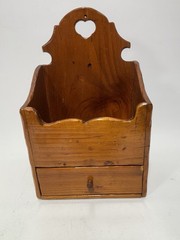 Vintage Wood Wall Candle Box Drawer Heart Cutout Primitive Country Decor Heart