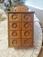 Antique Vintage 8-Drawer Wood Wall Hanging Spice Cabinet