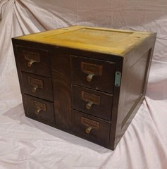 ANTIQUE U.S.P.O DEPT CARD CATALOG INDEX FILE 6 DRAWER CABINET. TIGER OAK