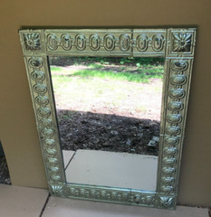 Decorative Medallion Tin Ceiling 36″ x 47″ Silver Metal Wall Mirror Old 1052-23B