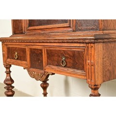 Early Romweber Antique English Jacobean Carved Oak Bar Cabinet, Circa 1900
