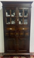 Antique Style Country French Bevel Glass Solid Wood Bookcase Kitchen Cabinet
