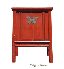 70″ Tall Ant. Chinese Asian Red Lacquer Butterfly Cabinet Wedding Storage Chest