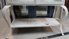 Pair of Steel Medical Cabinets with Beveled & Wavy Glass on Cabriole Legs