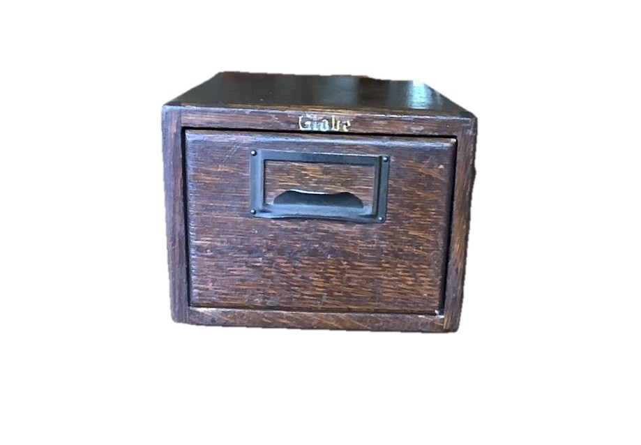 Antique Globe Wernicke Oak Library Card Catalog Drawer FileCabinet Index Box