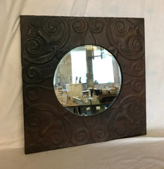 VTG Decorative Salvaged Tin Ceiling 23″ SQ. Rust Round Mirror Metal Old 790-25B