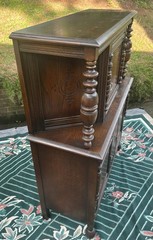 Tomlinson 1930s/40s Jacobean Revival Gothic Carved Romano Oak Court Cupboard