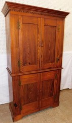 Southern Antique Heart Pine Four Panel Door Cabinet with Dental Molding