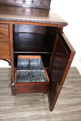 English Antique Mahogany Chippendale Sideboard Buffet Bar Cabinet w/ Key Ornate