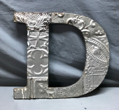 Decorative Salvage Tin Ceiling 16″ Patchwork Silver Metal VTG Letter D 1787-24B