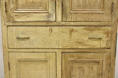 Antique French Country Farmhouse Beige Distressed Paint Kitchen Cupboard Cabinet