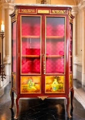 Antique 19Century Antique Louis XIV Style Vernis Martine Vitrine Cabnit