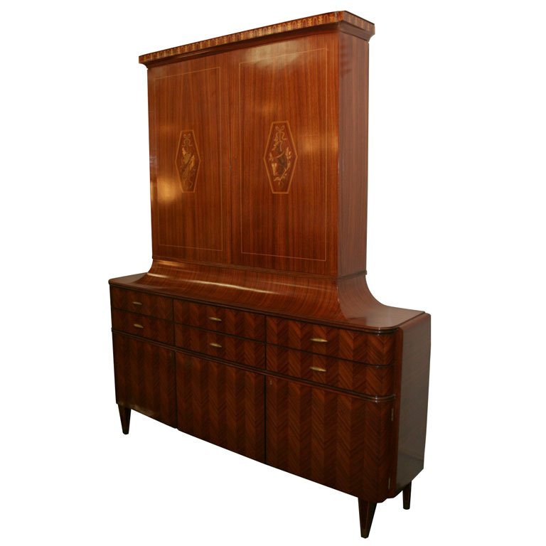 Paolo Buffa Rosewood Mahogany Inlay Cabinet by Giuseppe Anzani, Italy, 1948