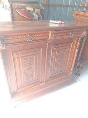 ANTIQUE SOLID OAK EUROPEAN CUPBOARDS W KEY ORNATE