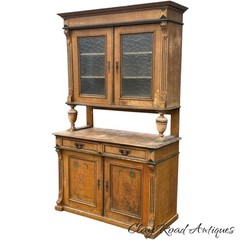 antique French country step back pine cupboard cabinet original paint decoration