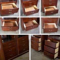 Modern Pair Lighted Display Cabinets by Bassett Furniture Cherrywood & Brass