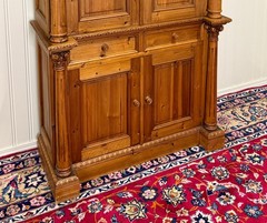 Vintage English Large Pine Cupboard Cabinet Corinthian Capitals Fluted Columns