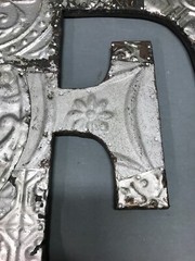 Decorative Salvage Tin Ceiling 16″ Patchwork Silver Metal VTG Letter F 222-25B