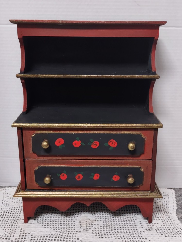 Vintage Salesman’s Sample Wood Hutch Buffet / Doll Sized 15″ Country Folk Art