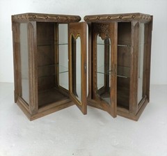 Pair Exquisite Antique Cabinets Beveled Glass hand carved Wood gorgeous Display