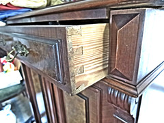 Antique Walnut Burled Wood Front German Victorian Tall Cabinet Dove Tailed Brass
