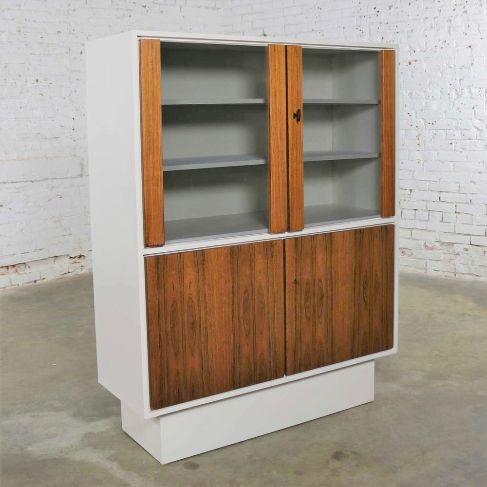 Mid Century Modern Scandinavian Style China Display Cabinet w/ White Case & Teak