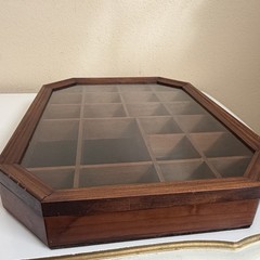 Vintage Wood Glass Curio Display Cabinet Shadow Box 22 Slots Wall Mount SMC 15”