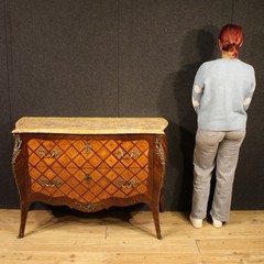 French inlaid commode furniture dresser 2 drawers Louis XV style marble 900