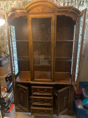 Stanley Furniture antique wooden hutch cabinets with glass doors