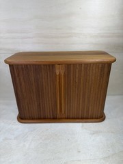 Vintage Mid Century Eppco Enterprises Teak Tambour Slide Door Wall Mount Cabinet