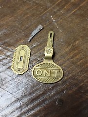 ANTIQUE VINTAGE BRASS ONT CLARK’S SPOOL CABINET DRAWER PULL PULLS HARDWARE
