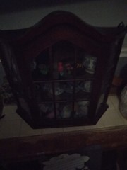 Antique Wood Wall Mountable 3 shelf Curio Cabinet With Glass Windows