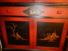 1920 Japanned Oriental handpainted Corner Cabinet Cupboard Chinoiserie Asian