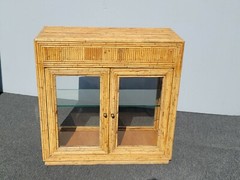 Vintage 1950s Vertically Stacked Bamboo Lowboy Display Cabinet w Two Shelves