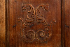 Continental Heavily Worn Carved One-Door Cupboard Cabinet of Small Size