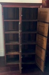 Primitive Farmhouse Cabinet,19th Century Red Painted Library, Antique Apothecary
