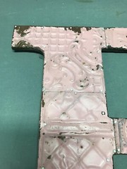 Decorative Salvage Tin Ceiling 16″ Patchwork Pink Metal VTG Letter B 1788-24B