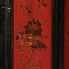 Antique 19th Century Chinese Red Lacquered Cabinet With Flowers