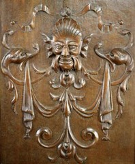 French Antique Hand Carved Wood Cupboard Chimera Head and Mascaron 19th