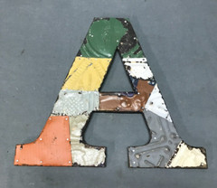 Decorative Salvage Tin Ceiling 12″ Patchwork Metal VTG Letter A Old 272-25B