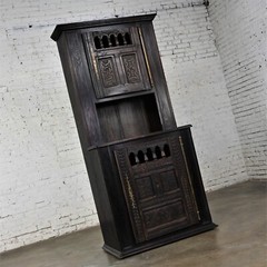 Vintage Spanish Colonial Revival Style Oak Cupboard Hutch Cabinet or Dry Bar