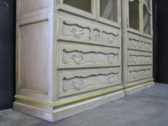 PAIR Baker / Milling Road Provincial Cabinets; Antiqued Finish & Grillwork Doors