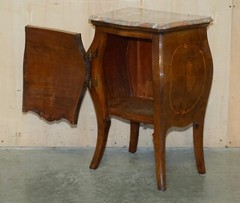 FINE PAIR OF ANTIQUE 1880 ITALIAN MARBLE TOP BOMBE NIGHTSTAND SIDE TABLE CHEST