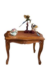 Antique Luise XV Style Walnut Rococo Carved Wooden Bench/Coffee Table W/Cane Top