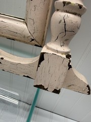 VTG Salvaged Shabby Rustic Blush Pink Wood Mirror Dresser Mount